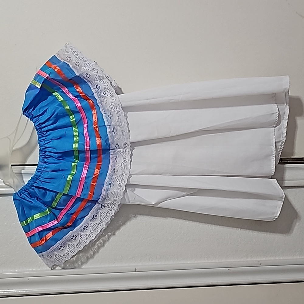 Mexican Blue & white ruffle Top